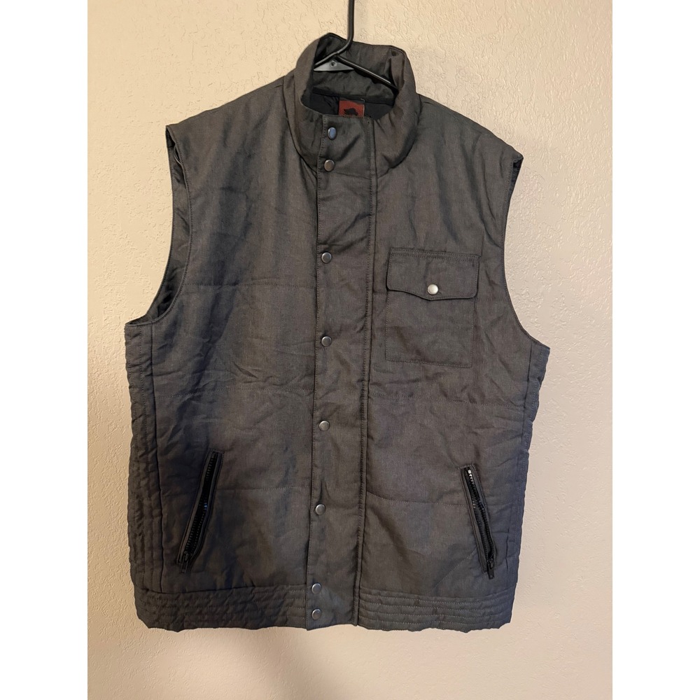 Tony Hawk Mens Puffer Vest Charcoal Gray Insulated Quilted Snap Front Large